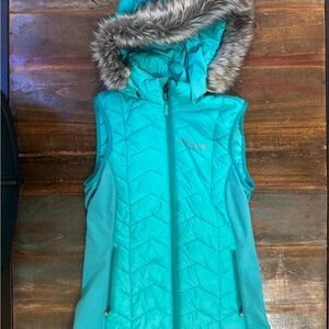 Teal Hooded Vest with Faux Fur Trim